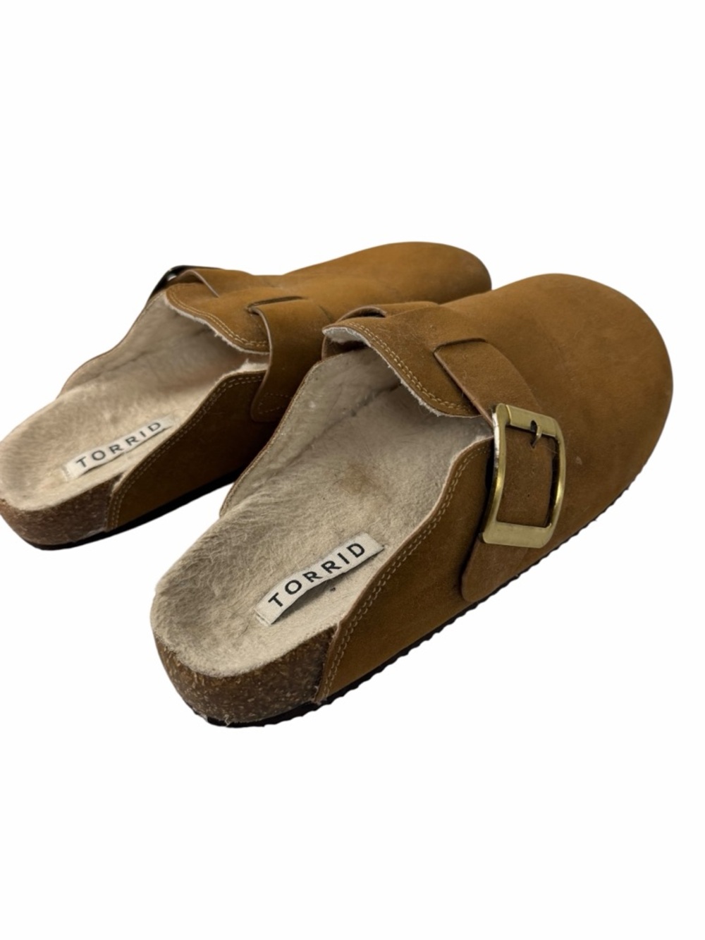 Torrid Brown Faux Suede Buckle Clogs Shearling Lined Mules Shoes Size 9